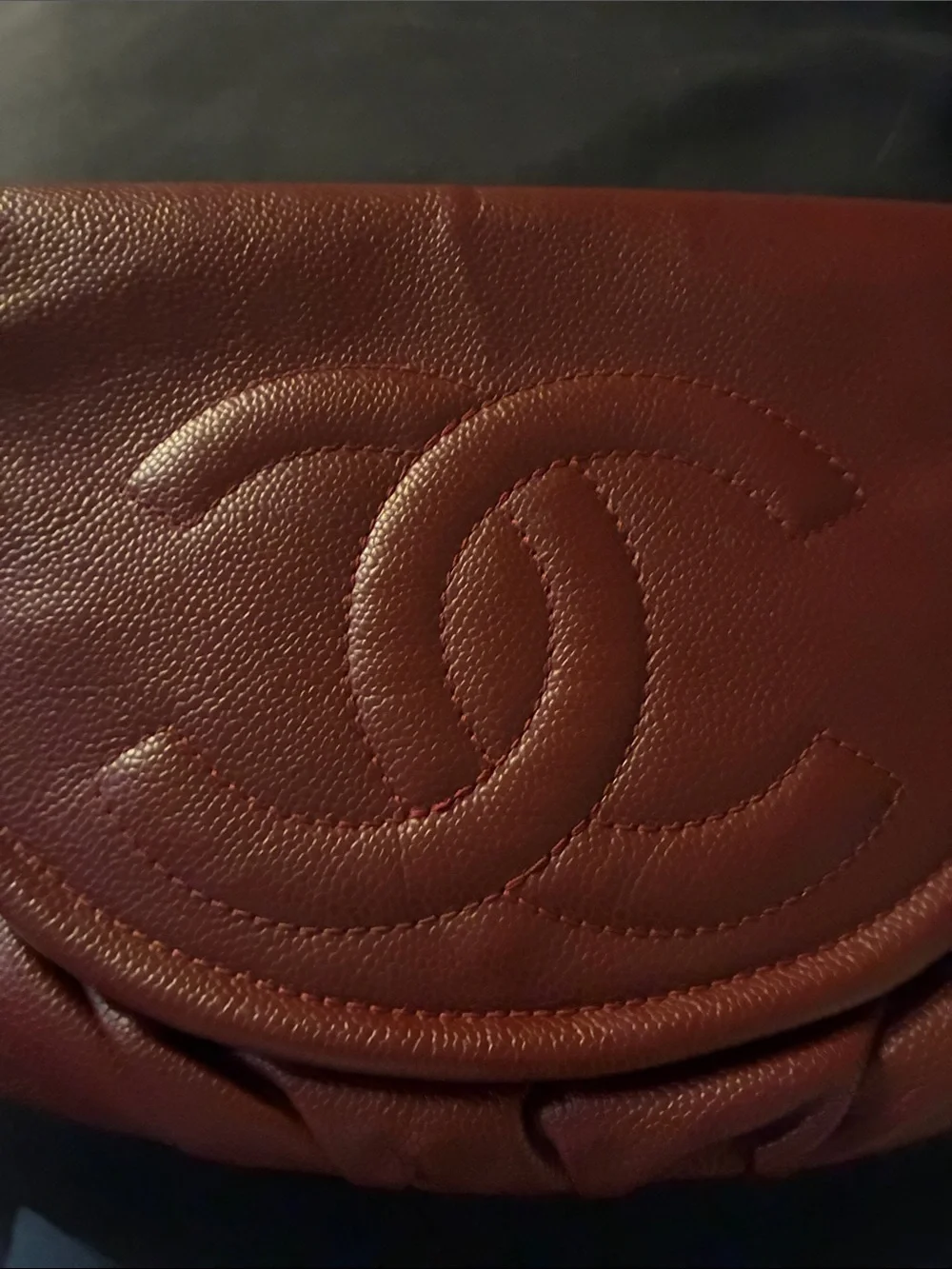 Chanel Quilted Leather half moon Shoulder Bag in Deep Burgundy with silver chain